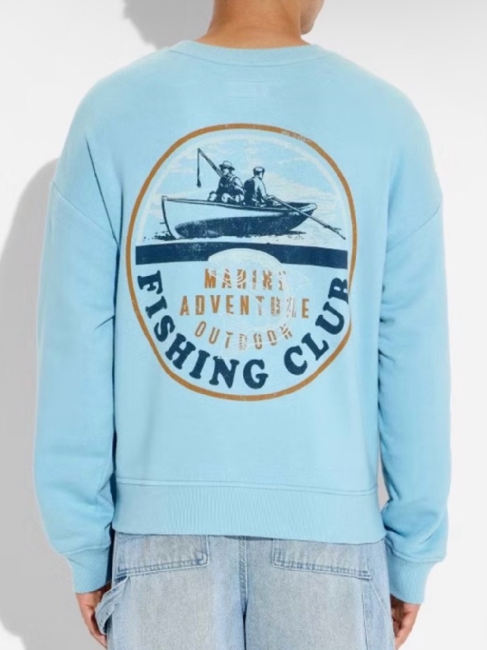 Men's Light Blue Fishing Club Graphic Crewneck Sweatshirt